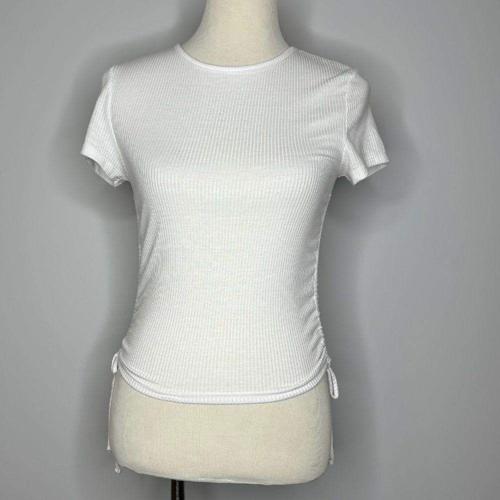 Lulus- White Ribbed Top with Side Ties
